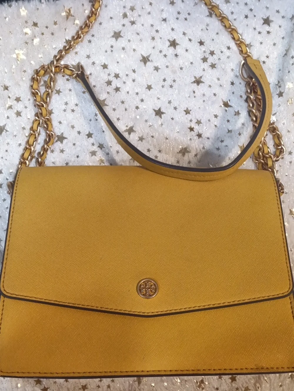 Tory Burch Yellow Saffiano Chain Shoulder Bag with Gold Hardware